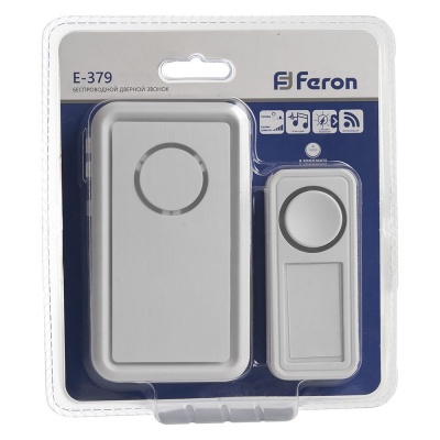 Звонок FERON E-379 18 мелодий белый, IP44, 2*1,5V/АА (база)