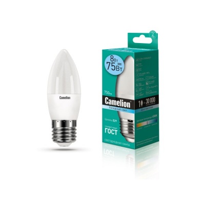 Лампа CAMELION LED8-С35/845/E27 220V 8W (1/10/100)