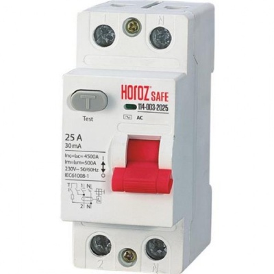 HOROZ 114-003-2025 2P 25A 30mA 230V Выключатель Остаточного Тока SAFE (RCCB 2P 25)