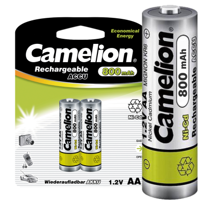 Аккум-р CAMELION AA- 800mAh Ni-Cd BL-2 (NC-AA800BP2, аккумулятор,1.2В)