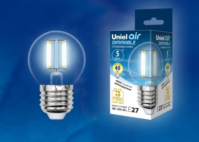 Лампа светодиодная UNIEL LED-G45-5W/NW/E27/CL/DIM GLA01TR Белый свет (4000K)