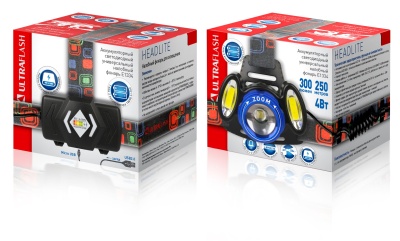 Фонарь ULTRAFLASH E1334 налобный акк 3,7В синий/черный 3LED 4Ватт, фокус, 2ак 4реж, метал.(1/50)