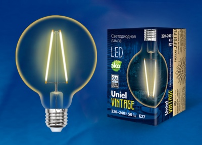 Лампа светодиодная UNIEL Vintage LED-G80-4W/GOLDEN/E27 GLV21GO Форма «шар», золотистая колба.