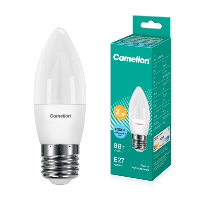 Лампа CAMELION LED8-С35/845/E27 220V 8W (1/10/100)