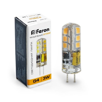 Лампа светодиодная FERON LB-422 48LED/3W 12V G4 2700K капсула силикон 11x38mm