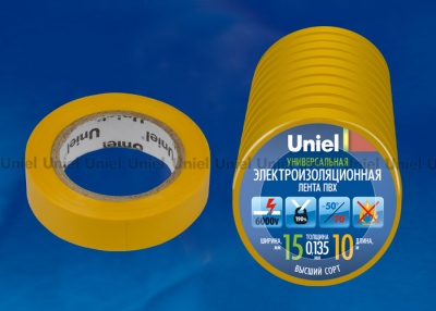 UIT-135P 10-15-10 YEL Изоляционная лента Uniel 10 м. 15 мм. 0.135 мм. 10 шт. цвет Желтый