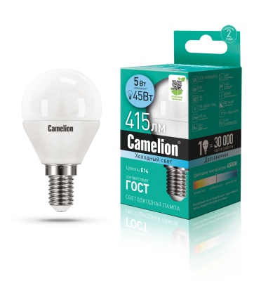 Лампа CAMELION LED5-G45/845/E14 220V 5W (1/10/100)