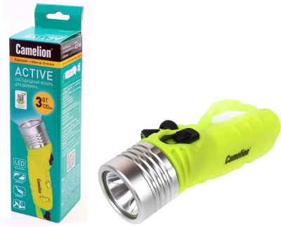 Фонарь CAMELION LED 51534 желтый, LED 3W SEOUL  глуб 30м, 4xLR6, дайв, пласт+алюм., блистер 