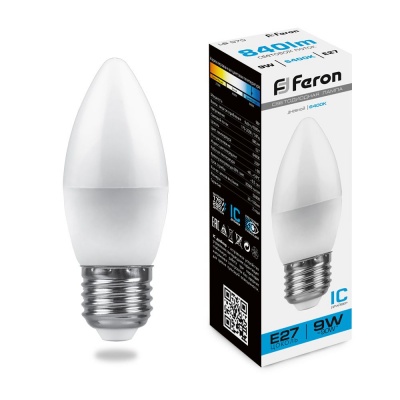 Лампа светодиодная FERON LB-570 9W 230V E27 6400K свеча