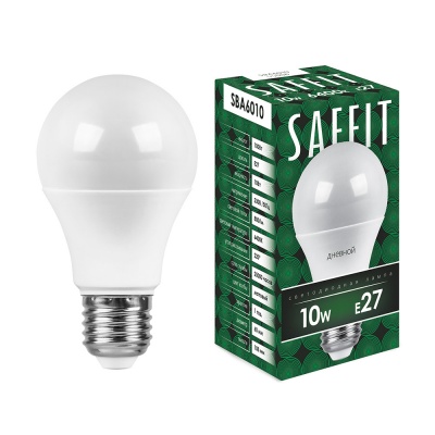 Лампа светодиодная SAFFIT 10W 6400K 230V E27 A60, SBA6010 (10/100)