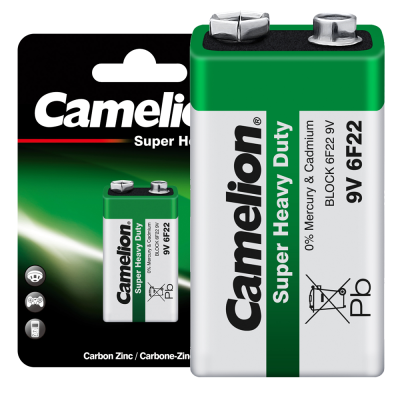 Батарейка CAMELION 6F22 BL-1, 9В (зеленый) (12/240)