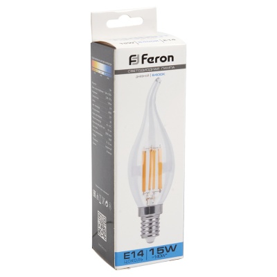 Лампа светодиодная FERON LB-718 15W 230V E14 6400K филамент С35T прозрачная