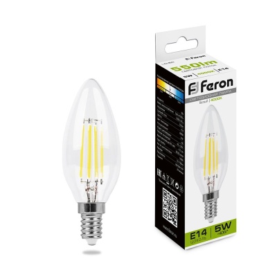 Лампа светодиодная FERON LB-58 4LED/5W 230V E14 4000K филамент свеча