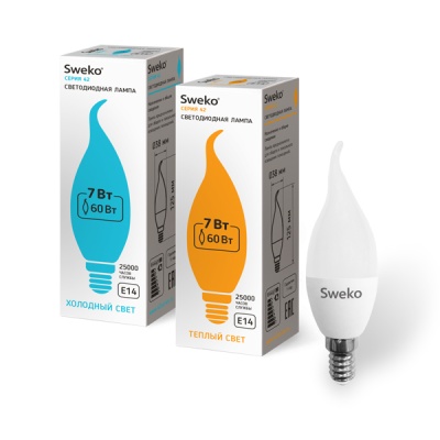 Светодиодная лампа Sweko 42 серия 42LED-C35-7W-230-4000K-E14-T