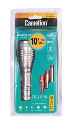 Фонарь CAMELION LED5137 титан LED XML-T6 ZOOM 5 реж 3XLR03 в компл, алюм, откр. блистер