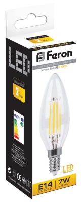 Лампа светодиодная FERON LB-66 7W 230V E14 2700K филамент свеча