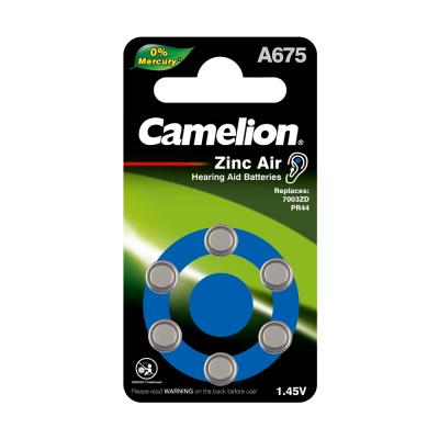 Батарейка CAMELION ZA675 BL-6, Mercury Free (A675-BP6(0%Hg)1.4V 620mAh для слуховых аппаратов (6/60)