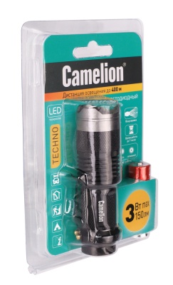 Фонарь CAMELION LED 5135 черный, LED XPE, ZOOM, 3 реж 1XLR6 в компл., алюм.,откр. блистер