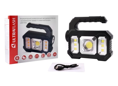 Фонарь ULTRAFLASH LED51526 аккум. 4В, черный, 1LED+COB+6xSMD, 3 Вт, 4 реж, Micro-USB, бокс