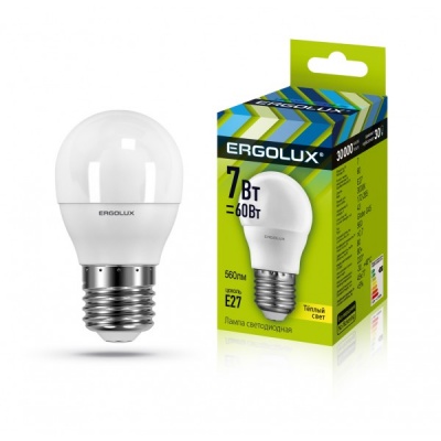 Лампа Ergolux LED-G45-7W-E27-3K Шар 172-265V