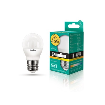 Лампа CAMELION LED5-G45/830/E27 220V 5W (1/10/100)