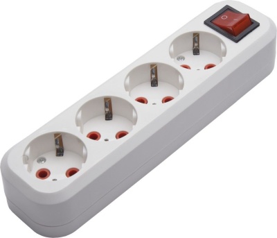 Колодка переносная разборная с выкл. на 4 гнезда, с/з, 250В, 16A, IP20, PST16-411-20, белая