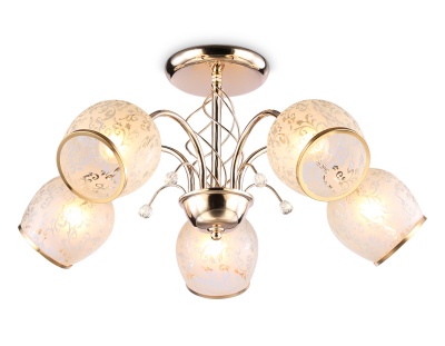 Люстра подвесная Ambrella TR3189/5 GD/CL/FR золото/прозрачный/белый матовый E27/5 max 40W D600*285