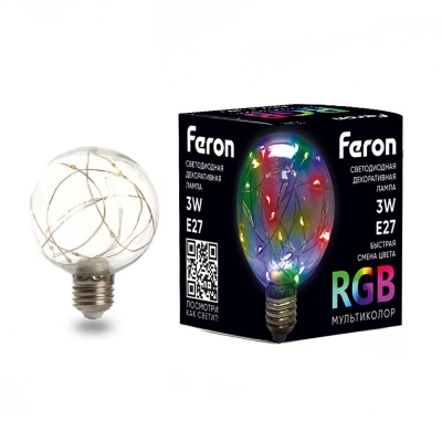 Лампа светодиодная FERON LB-381 (3W) 230V E27 RGB для белт лайта G80