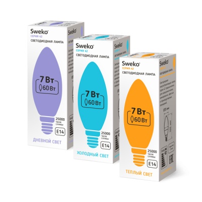 Светодиодная лампа Sweko 42 серия 42LED-C35-7W-230-3000K-E14-P