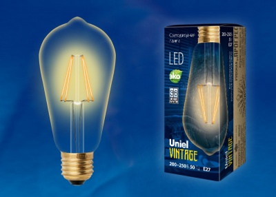 Лампа светодиодная UNIEL Vintage LED-ST64-5W/GOLDEN/E27 GLV22GO Форма «конус», золотистая колба