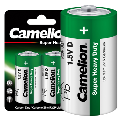 Батарейка CAMELION R20 BL-2, 1.5В (зеленый) картон (12/144)
