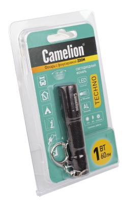 Фонарь CAMELION LED51532 черный LED XPE ZOOM 3 реж 1XLR03 алюм. откр. блистер