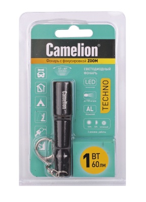 Фонарь CAMELION LED51532 черный LED XPE ZOOM 3 реж 1XLR03 алюм. откр. блистер
