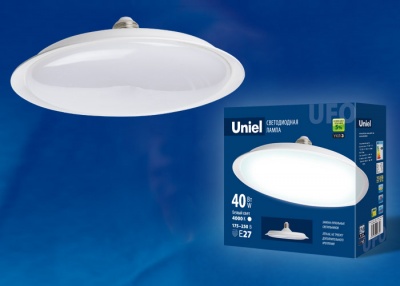 Лампа светодиодная UNIEL LED-U220-40W/4000K/E27/FR PLU01WH матовая. Форма «UFO». Белый свет (4000K)
