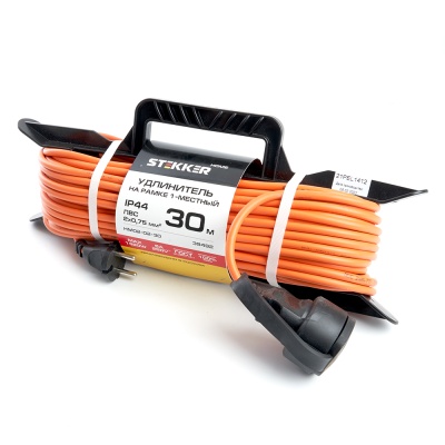Удлинитель-шнур на рамке 1-местный STEKKER HM02-02-30 б/з, 2*0,75, 30м, оранжевый  (Атлант, 40186)