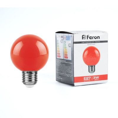 Лампа светодиодная FERON LB-371 3W 230V Е27 красный  Шар для белт лайта G60