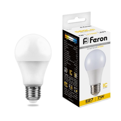 Лампа светодиодная FERON LB-91 20LED/7W 230V E27 2700K A60 (10/50)