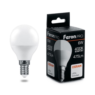 Лампа светодиодная FERON PRO LB-1406 (6W) 230V E14 4000K G45 