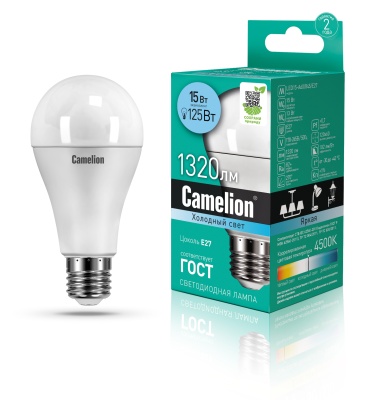 Лампа CAMELION LED15-A60/845/E27 220V 15W (1/10/100)