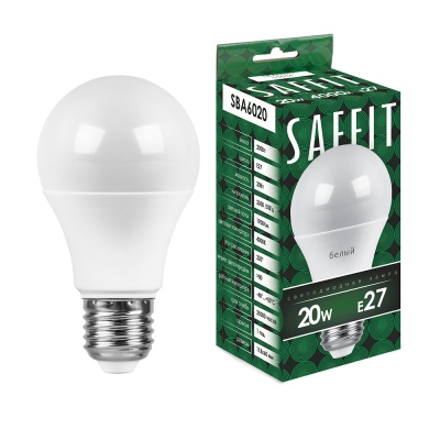 Лампа светодиодная SAFFIT 20W 4000K 230V E27 A60, SBA6020 (10/100)