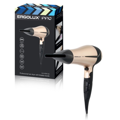 Фен ERGOLUX ELX-HD03-C64 черный/золото 2200Вт, 220-240В, со складной ручкой(1/24)