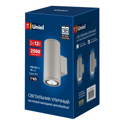 Светильник архитектурный UNIEL ULU-S22D-2x12W/6400K IP65 LIGHT GREY