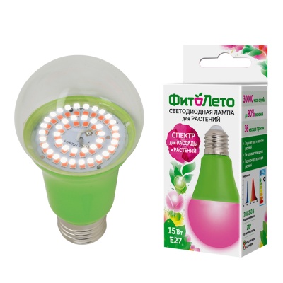 Лампа светодиодная UNIEL LED-A60-15W/SPSB/E27/CL PLP30GR для растений, спектр для для рассады и цвет