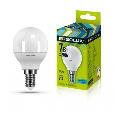 Лампа Ergolux LED-G45-7W-E14-4K Шар 172-265V