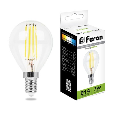 Лампа светодиодная FERON LB-52 7W 230V E14 4000K филамент G45