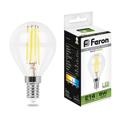 Лампа светодиодная FERON LB-61 4LED/5W 230V E14 4000K филамент G45