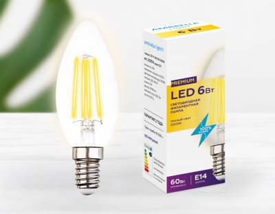 Лампа Ambrella Filament LED C37-F 6W E14 3000K