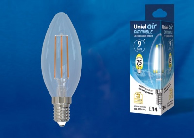 Лампа светодиодная UNIEL LED-C35-9W/4000K/E14/CL/DIM GLA01TR диммируемая, "свеча", прозрачная