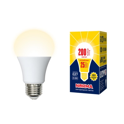 Лампа светодиодная Volpe LED-A70-25W/3000K/E27/FR/NR Форма"A", матовая.Серия Norma.Теплый белый свет