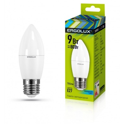 Лампа Ergolux LED-C35-9W-E27-4K Свеча 172-265V
